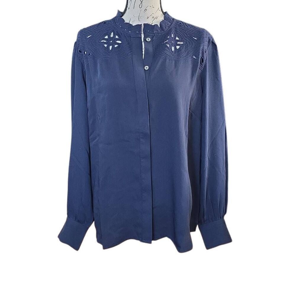 Draper James Women's Size XL Navy Covered Placket Button Down Blouse